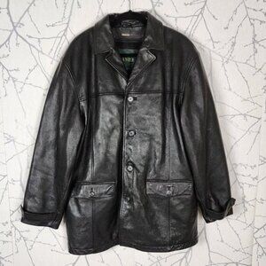 Daniel Black Leather Flannel Blanket Lined Button Front Coat